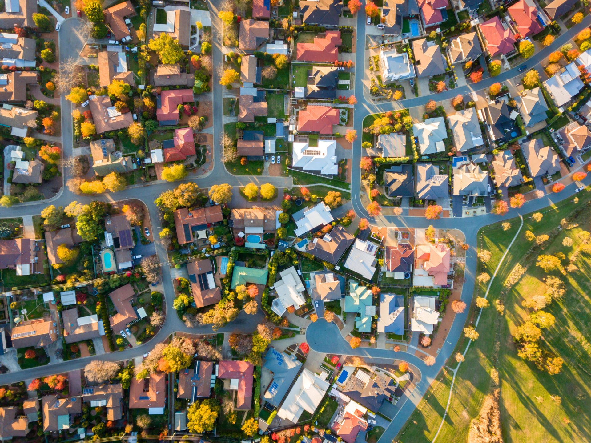 aerial view of a typical suburb in australia