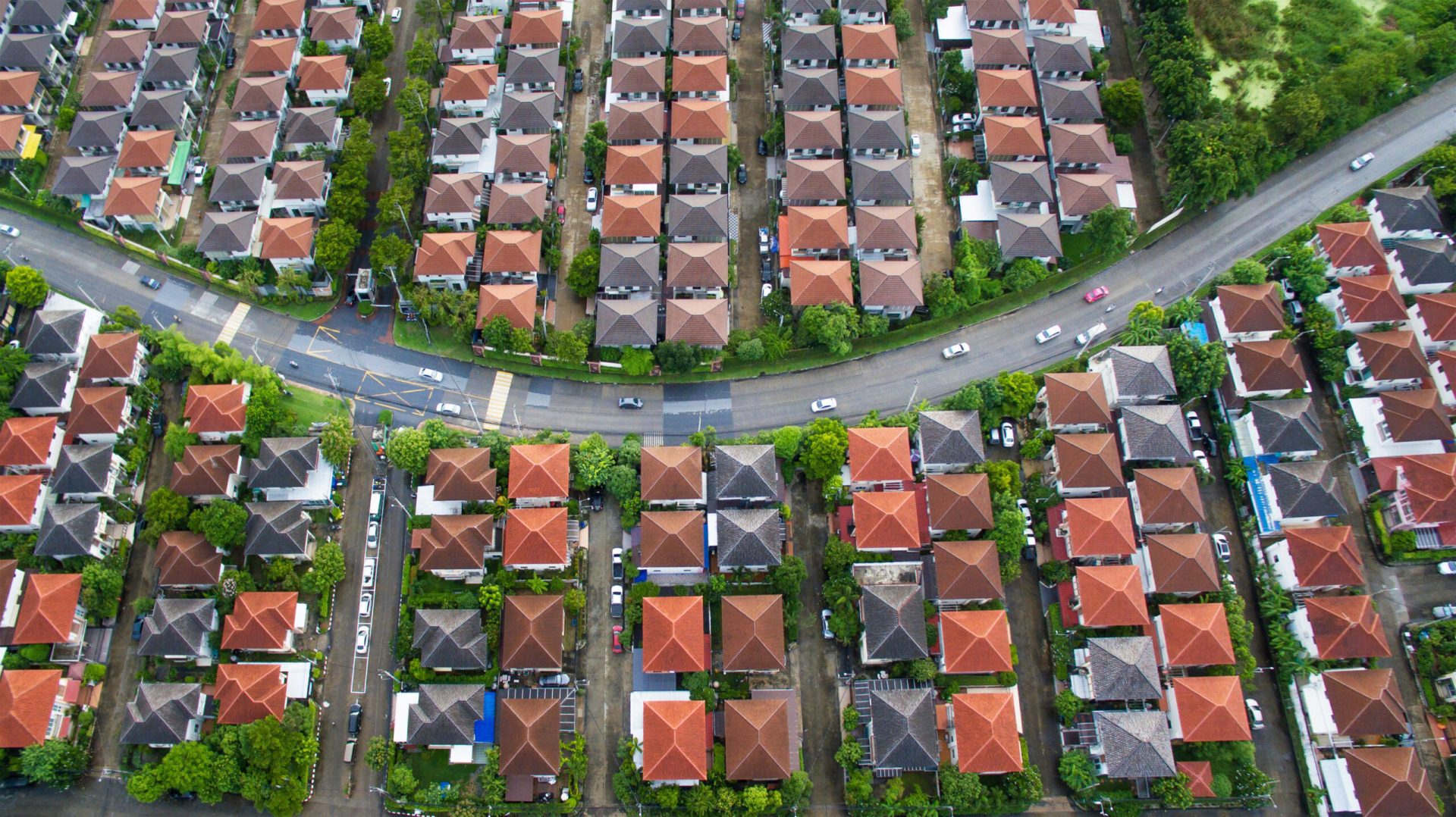 aerial view of home village and land management in bangkok thailand