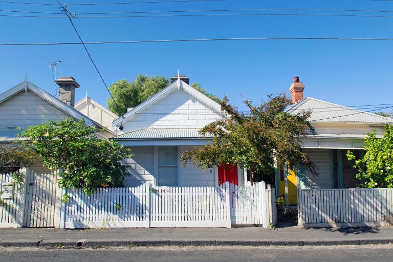 View of white homes