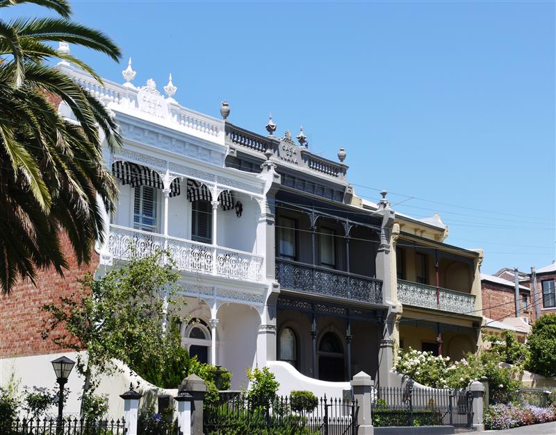 A row of renovated terrace homes in Sydney